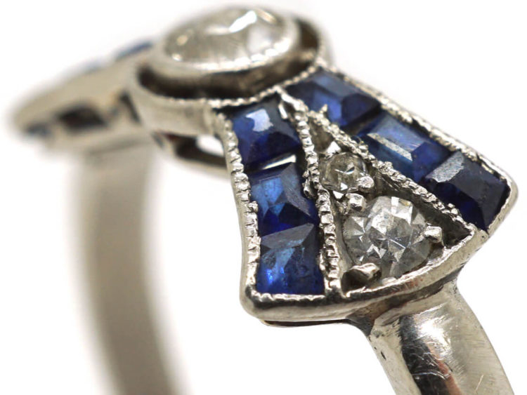 Art Deco Platinum Diamond & Sapphire Bow Ring