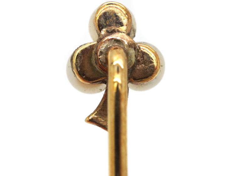 Edwardian 15ct Gold & Pearl Three Leaf Clover Tie Pin