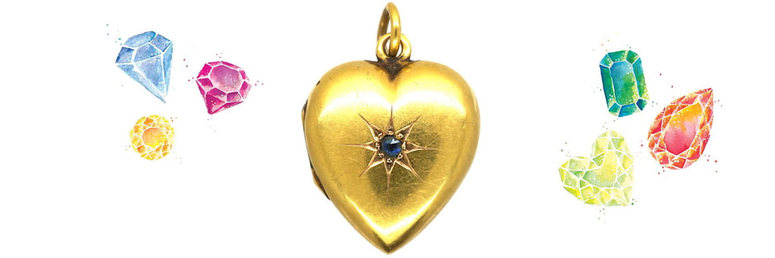 Edwardian 15ct Gold Heart Locket set with a Sapphire