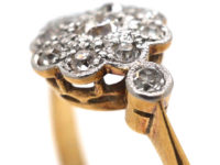 Edwardian 18ct Gold & Platinum Diamond Cluster Ring with Diamond Set Shoulders