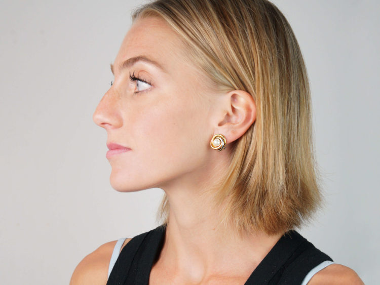 18ct Three Colour Gold & Cultured Pearl Earrings