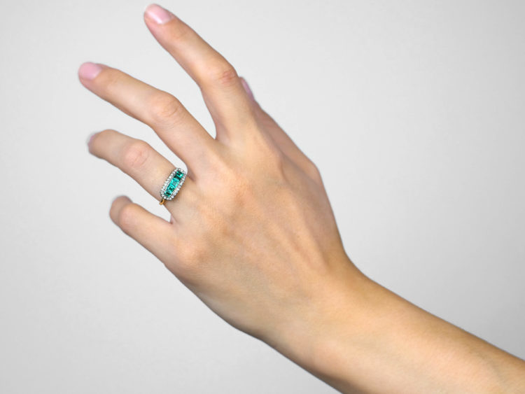 Edwardian 18ct Gold & Platinum Five Stone Emerald & Diamond Ring