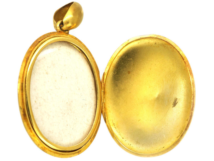 Victorian 18ct Gold & Turquoise Horseshoe Oval Locket by Edwin William Streeter