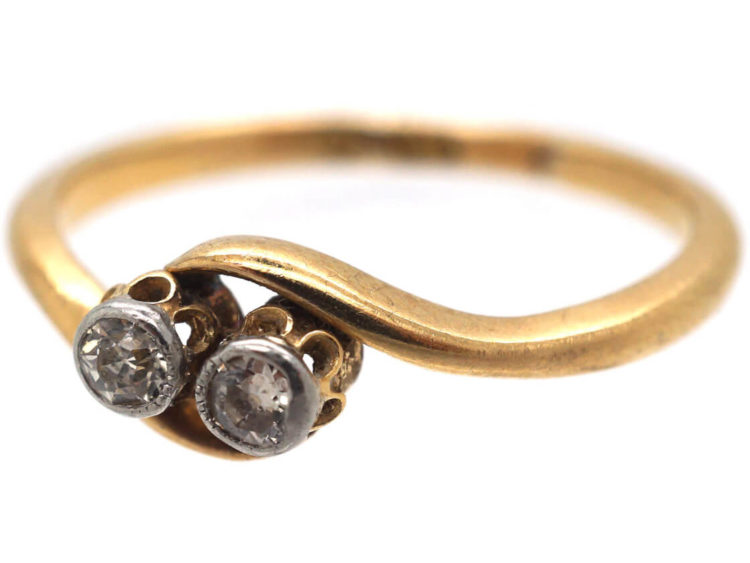 Edwardian 18ct Gold & Platinum Two Stone Diamond Twist Ring