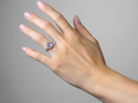 Edwardian 18ct Gold, Cabochon Moonstone & Diamond Cluster Ring with Diamond Set Shoulders