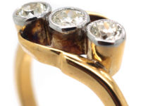 Edwardian 18ct Gold & Platinum Three Stone Diamond Twist Ring