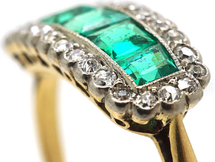 Edwardian 18ct Gold & Platinum Five Stone Emerald & Diamond Ring