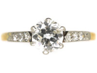 Art Deco Diamond Solitaire Ring with Diamond Shoulders