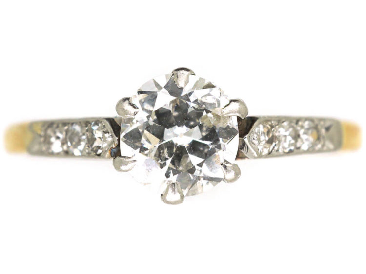 Art Deco Diamond Solitaire Ring with Diamond Shoulders