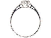 Art Deco Platinum Diamond Solitaire Ring with Diamond Set Shoulders