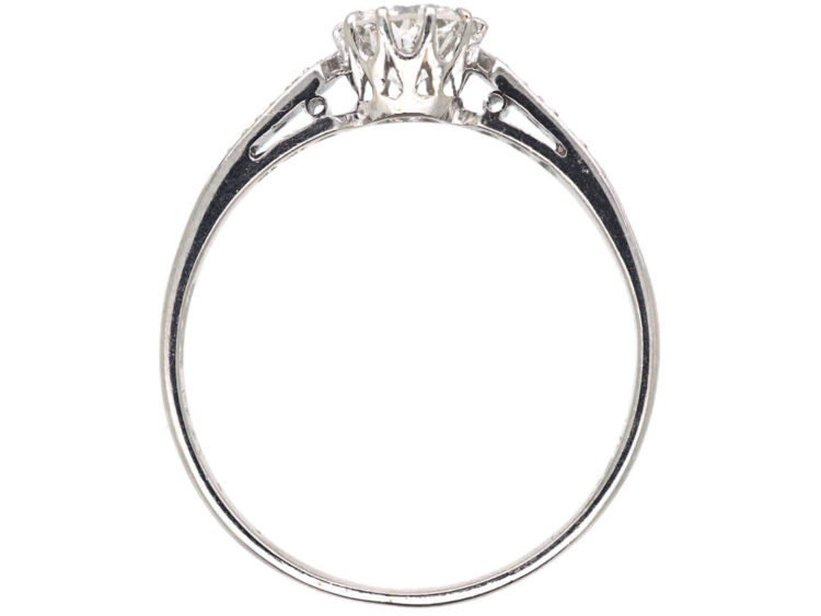 Art Deco Platinum Diamond Solitaire Ring with Diamond Set Shoulders