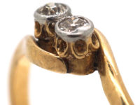 Edwardian 18ct Gold & Platinum Two Stone Diamond Twist Ring