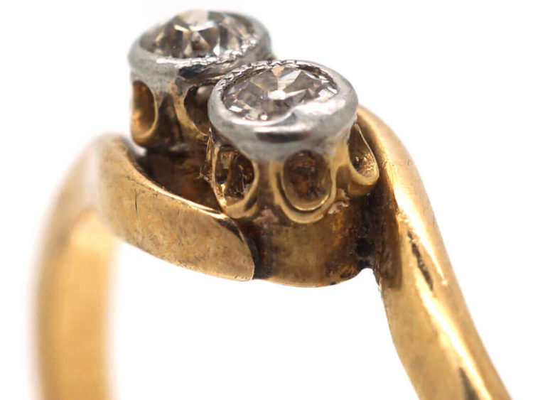 Edwardian 18ct Gold & Platinum Two Stone Diamond Twist Ring