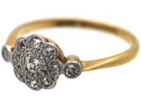 Edwardian 18ct Gold & Platinum Diamond Cluster Ring with Diamond Set Shoulders