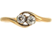 Edwardian 18ct Gold & Platinum Two Stone Diamond Twist Ring