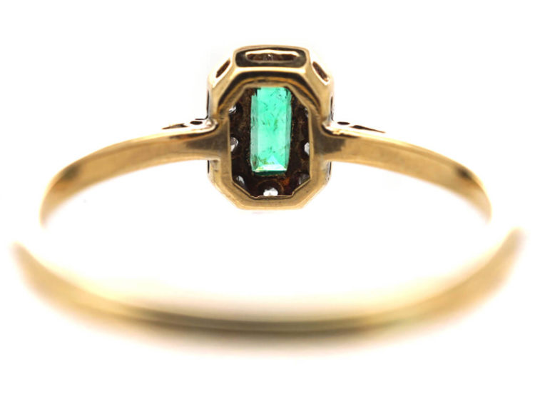 Art Deco 18ct Gold & Platinum Emerald & Diamond Rectangular Ring