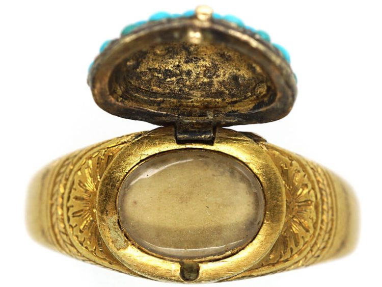 Victorian 18ct Gold Turquoise Cluster Opening Ring
