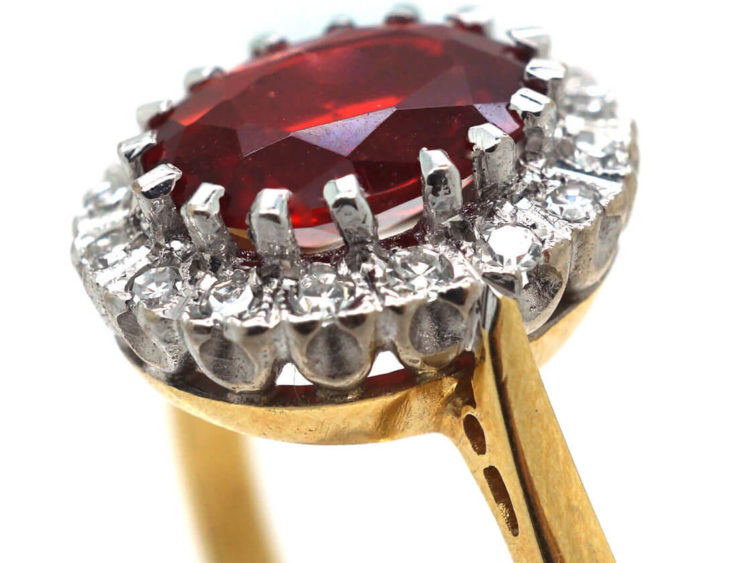 18ct Gold Fire Opal & Diamond Oval Cluster Ring