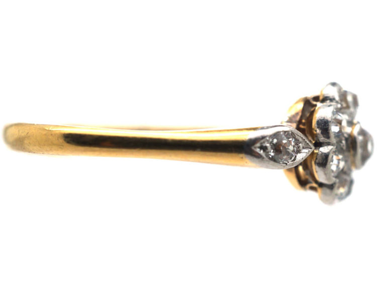 Edwardian 18ct Gold & Platinum Diamond Cluster Ring with Diamond Set Shoulders