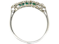 Art Deco Platinum Three Stone Emerald & Diamond Ring