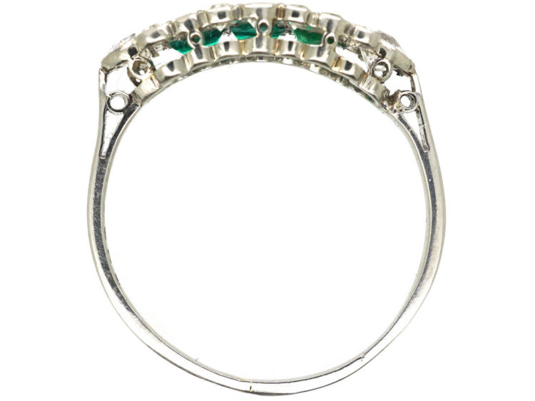 Art Deco Platinum Three Stone Emerald & Diamond Ring
