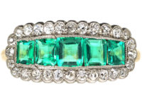 Edwardian 18ct Gold & Platinum Five Stone Emerald & Diamond Ring