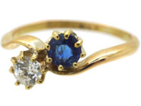 Edwardian 18ct Gold Sapphire & Diamond Twist Ring