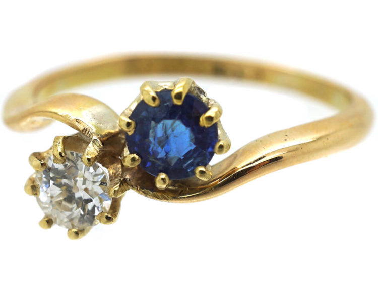 Edwardian 18ct Gold Sapphire & Diamond Twist Ring