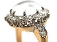 Edwardian 18ct Gold, Cabochon Moonstone & Diamond Cluster Ring with Diamond Set Shoulders