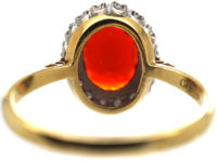 18ct Gold Fire Opal & Diamond Oval Cluster Ring