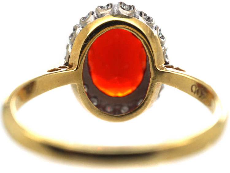 18ct Gold Fire Opal & Diamond Oval Cluster Ring