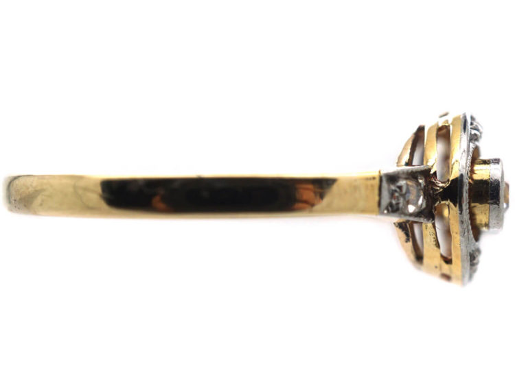 Art Deco 14ct Gold & Platinum Pierced Design Three Stone Diamond Ring