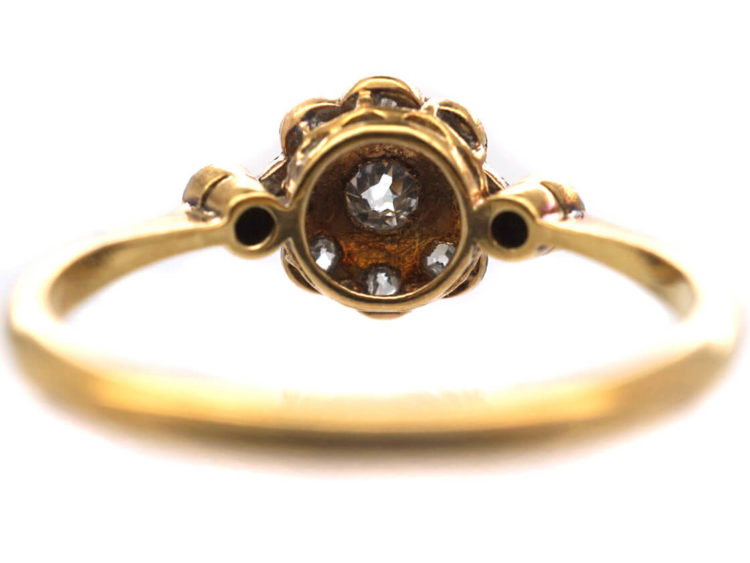 Edwardian 18ct Gold & Platinum Diamond Cluster Ring with Diamond Set Shoulders