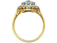 18ct Gold Aquamarine & Diamond Oval Cluster Ring
