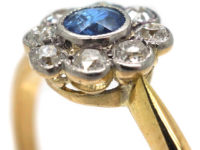 Edwardian 18ct Gold & Platinum Sapphire & Diamond Cluster Ring