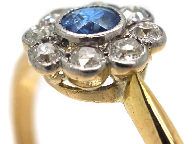 Edwardian 18ct Gold & Platinum Sapphire & Diamond Cluster Ring