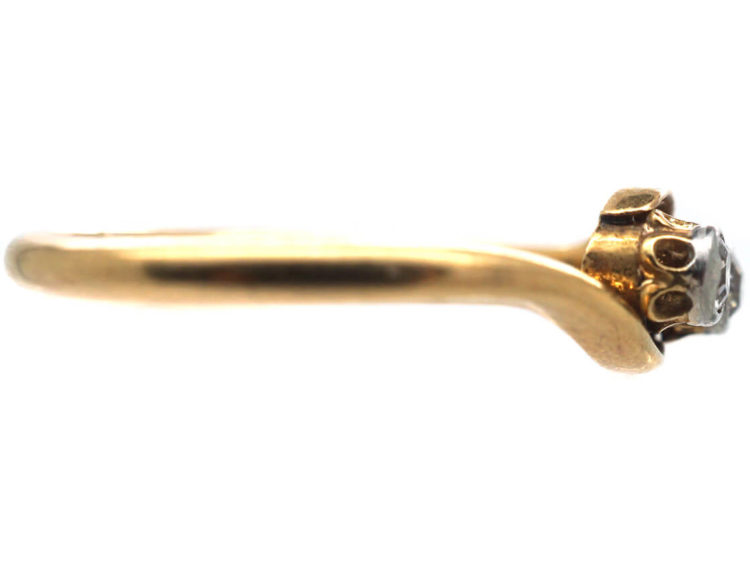Edwardian 18ct Gold & Platinum Two Stone Diamond Twist Ring