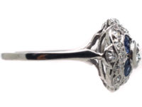 Art Deco Platinum Sapphire & Diamond Cluster Ring