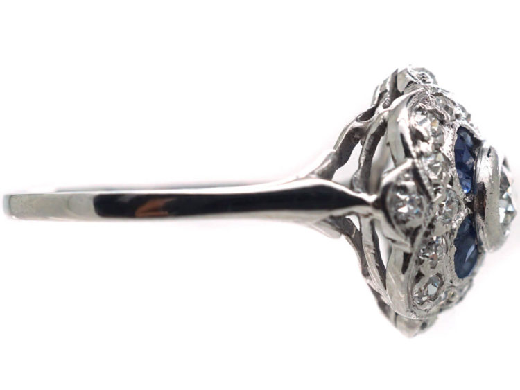 Art Deco Platinum Sapphire & Diamond Cluster Ring