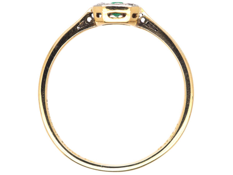 Art Deco 18ct Gold & Platinum Emerald & Diamond Rectangular Ring