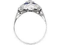 Art Deco Platinum Sapphire & Diamond Cluster Ring