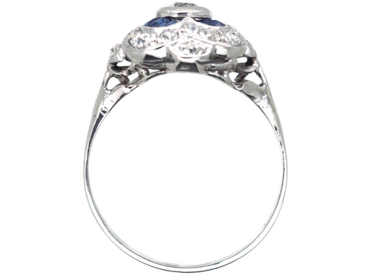 Art Deco Platinum Sapphire & Diamond Cluster Ring