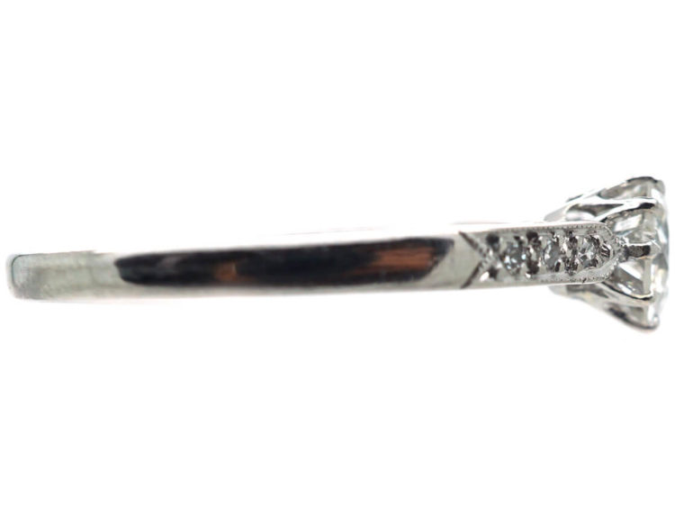 Art Deco Platinum Diamond Solitaire Ring with Diamond Set Shoulders