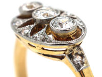 Art Deco 14ct Gold & Platinum Pierced Design Three Stone Diamond Ring