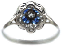 Art Deco Platinum Sapphire & Diamond Cluster Ring