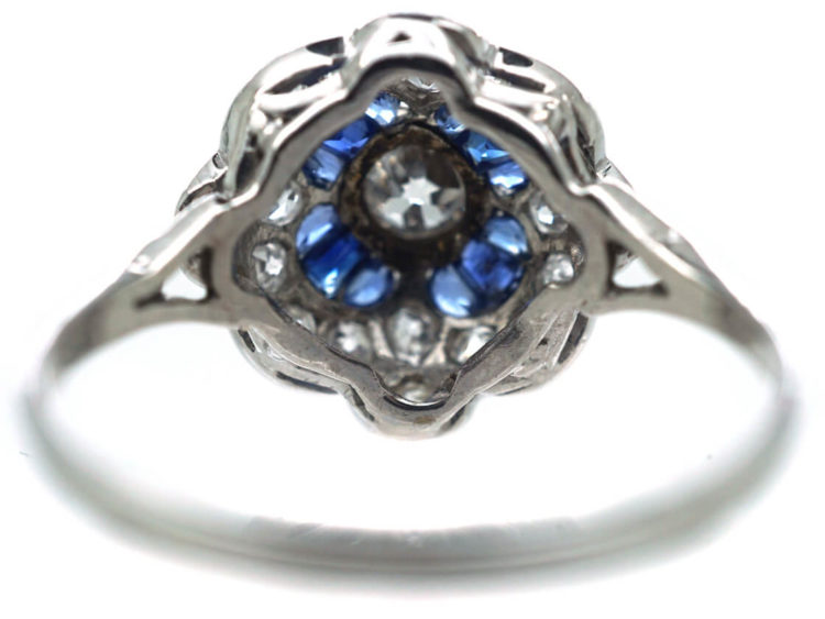 Art Deco Platinum Sapphire & Diamond Cluster Ring
