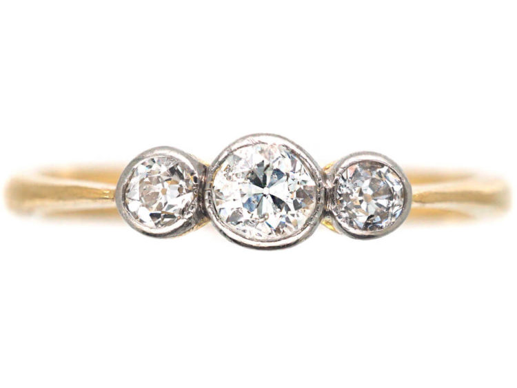 Edwardian 18ct Gold & Platinum Three Stone Diamond Ring