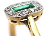 Art Deco 18ct Gold & Platinum Emerald & Diamond Rectangular Ring