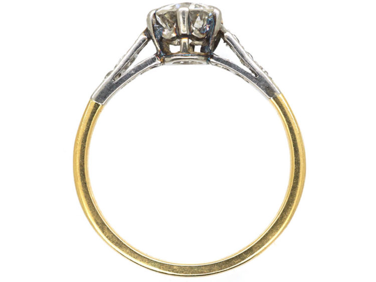 Art Deco Diamond Solitaire Ring with Diamond Shoulders