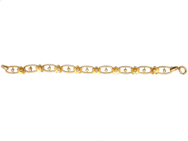 Edwardian 18ct Gold, Diamond & Natural Split Pearl Bracelet